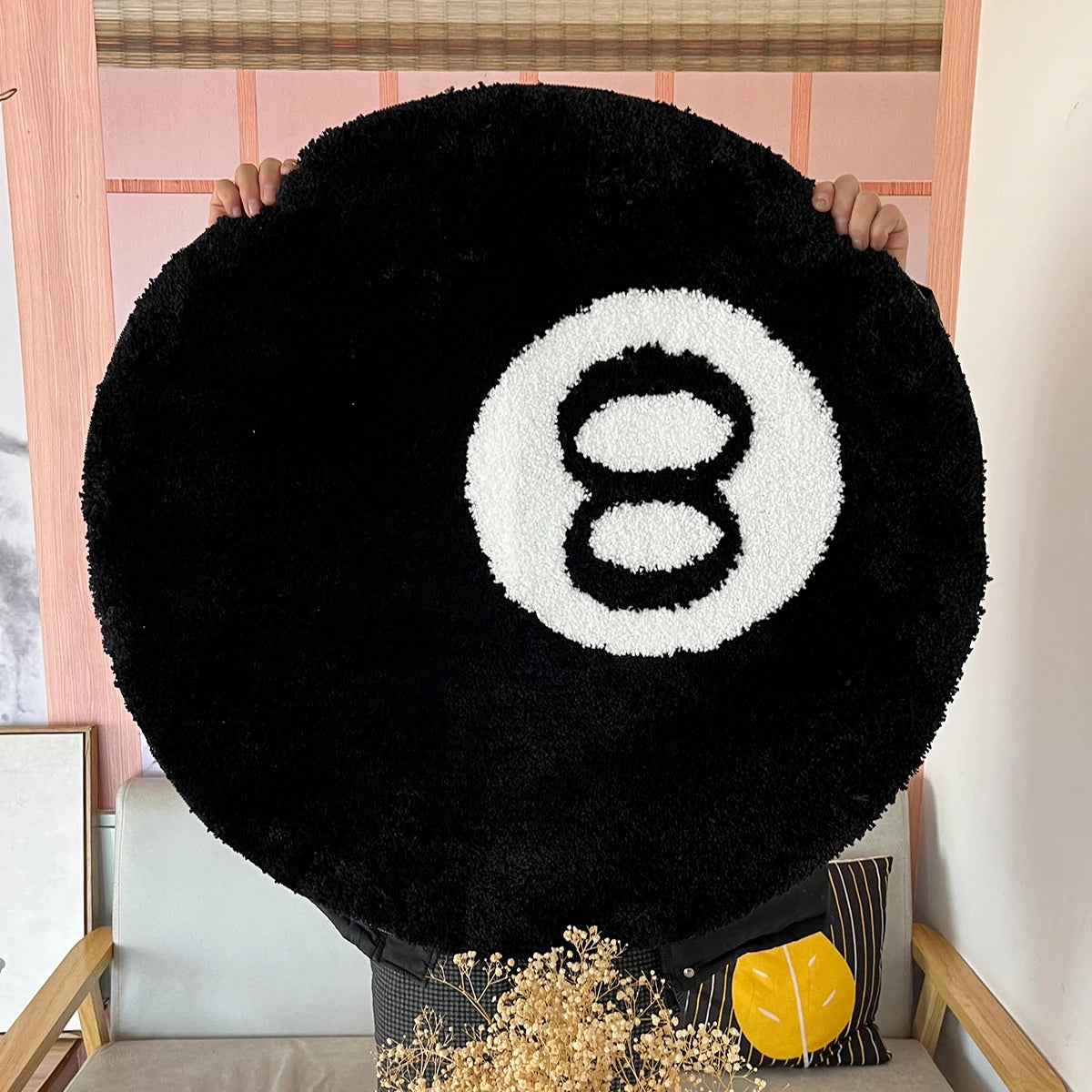 Black Billiards 8 Ball Round Rug