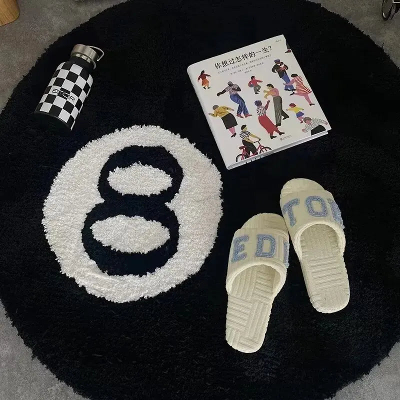 Black Billiards 8 Ball Round Rug