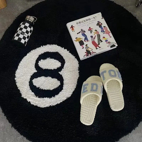 Black Billiards 8 Ball Round Rug
