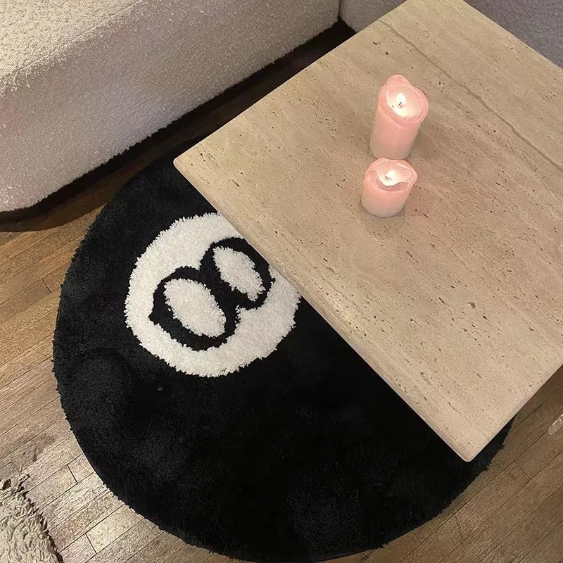Black Billiards 8 Ball Round Rug