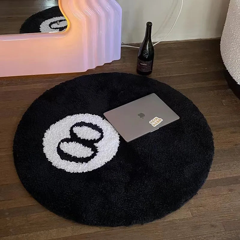 Black Billiards 8 Ball Round Rug